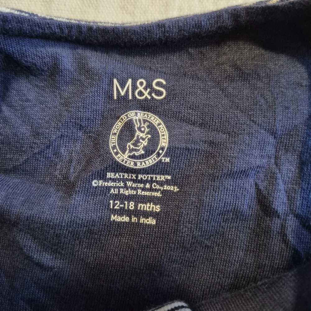 Marks & Spencer boys size 12-18 months Blue & White Striped dungarees NWOT - Picture 5 of 7